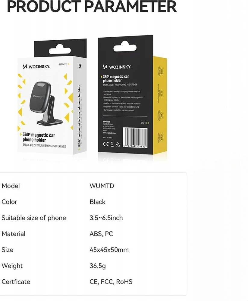 Wozinsky WUMTD magnetinis telefono laikiklis car dashboard – juodos spalvos