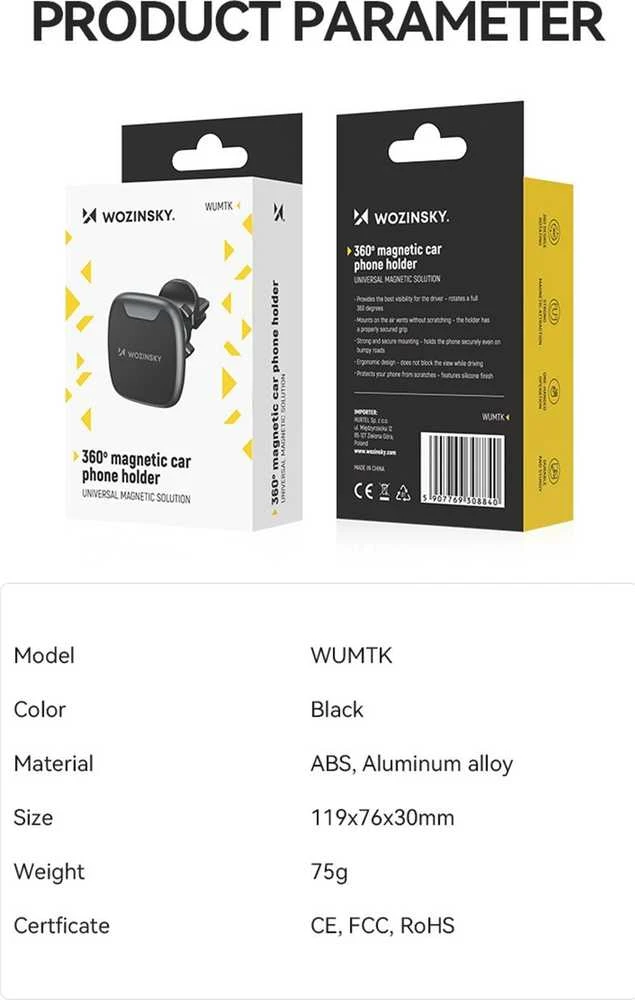 Wozinsky WUMTK magnetinis telefono laikiklis automobiliui air vent – juodos spalvos