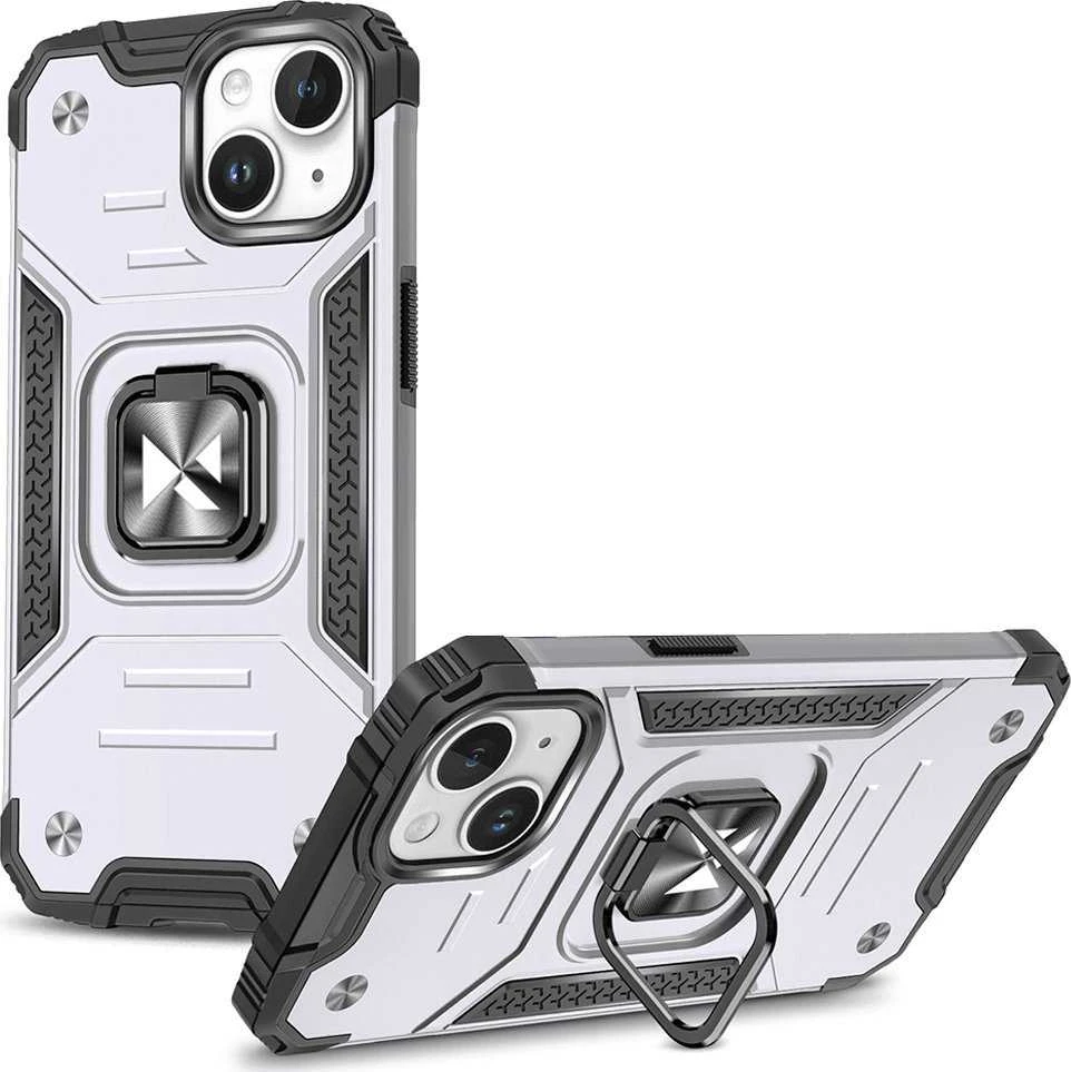 Dėklas Wozinsky Pancerne etui su laikikliu na palec do iPhone 15 Plus Ring Armor sidabrinė