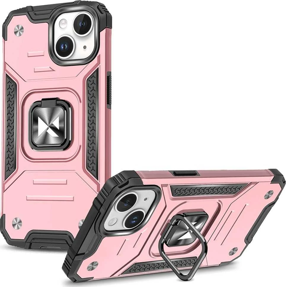 Dėklas Wozinsky Pancerne etui su laikikliu na palec do iPhone 15 Pro Ring Armor rožinė złoto