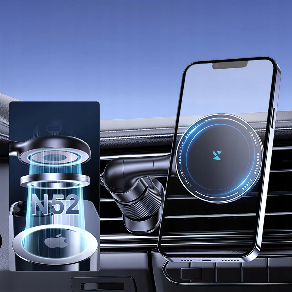 Wozinsky WCT5-6S4Y automobilinis telefono laikiklis su Qi/MagSafe 15W Inductive Charger for Air Vent – juodos spalvos