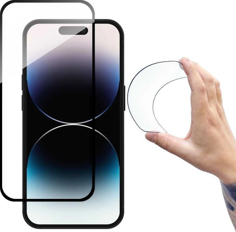 Wozinsky Grūdintas stiklas na ekran iPhone 14 Pro elastyczne su czarną ramką Full Cover Flexi Nano Glass