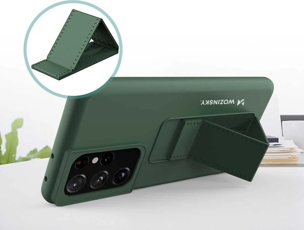 Wozinsky silikoninis dėklas su stovu „Samsung Galaxy S21 Ultra 5G Kickstand Case“, rožinis