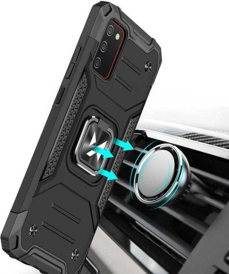 Dėklas Wozinsky Šarvuotas dėklo dangtelis + magnetinis laikiklis Samsung Galaxy A03s Ring Armor juodas