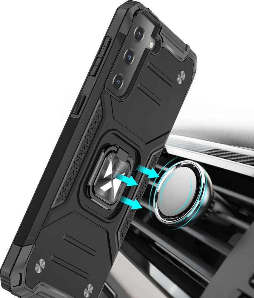 Wozinsky Ring Armor tvirtas hibridinis dėklas + magnetinis laikiklis skirtas Samsung Galaxy S22 + (S22 Plus), sidabrinis