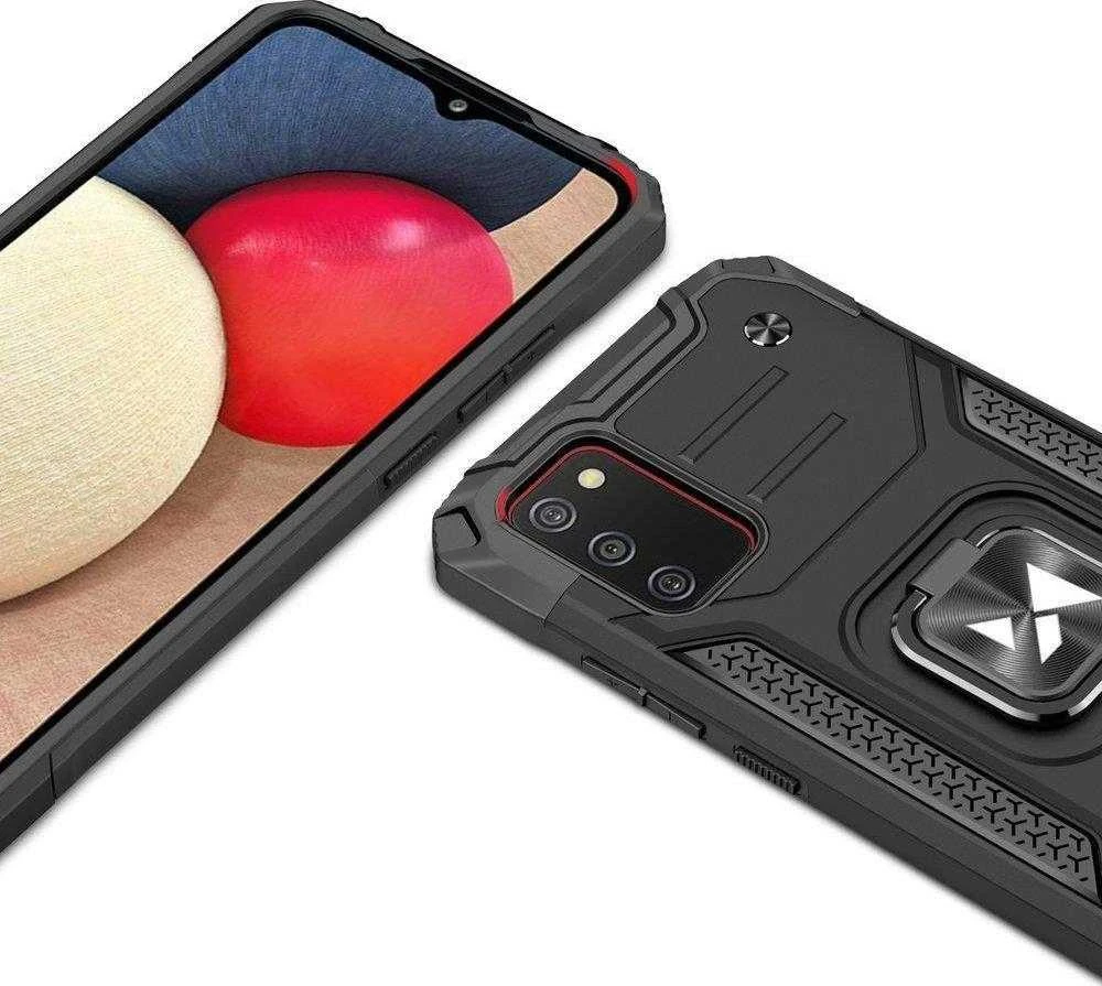 Dėklas Wozinsky Šarvuotas dėklo dangtelis + magnetinis laikiklis Samsung Galaxy A03s Ring Armor juodas