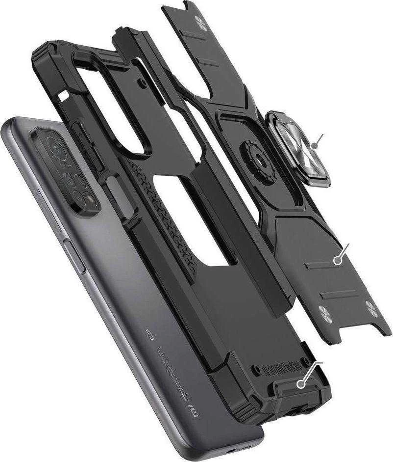 Dėklas Wozinsky Šarvuotas korpuso dangtelis + magnetinis laikiklis Mi Poco M4 Pro 5G / Redmi Note 11 5G Ring Armor juodas