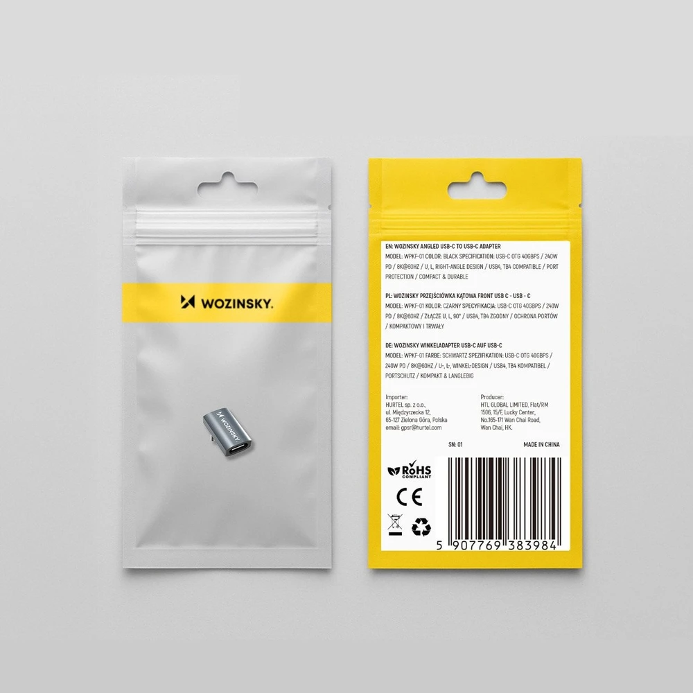 Wozinsky WPKF-01 USB-C – USB-C 40Gb/s 240W 8K OTG – pilkos spalvos