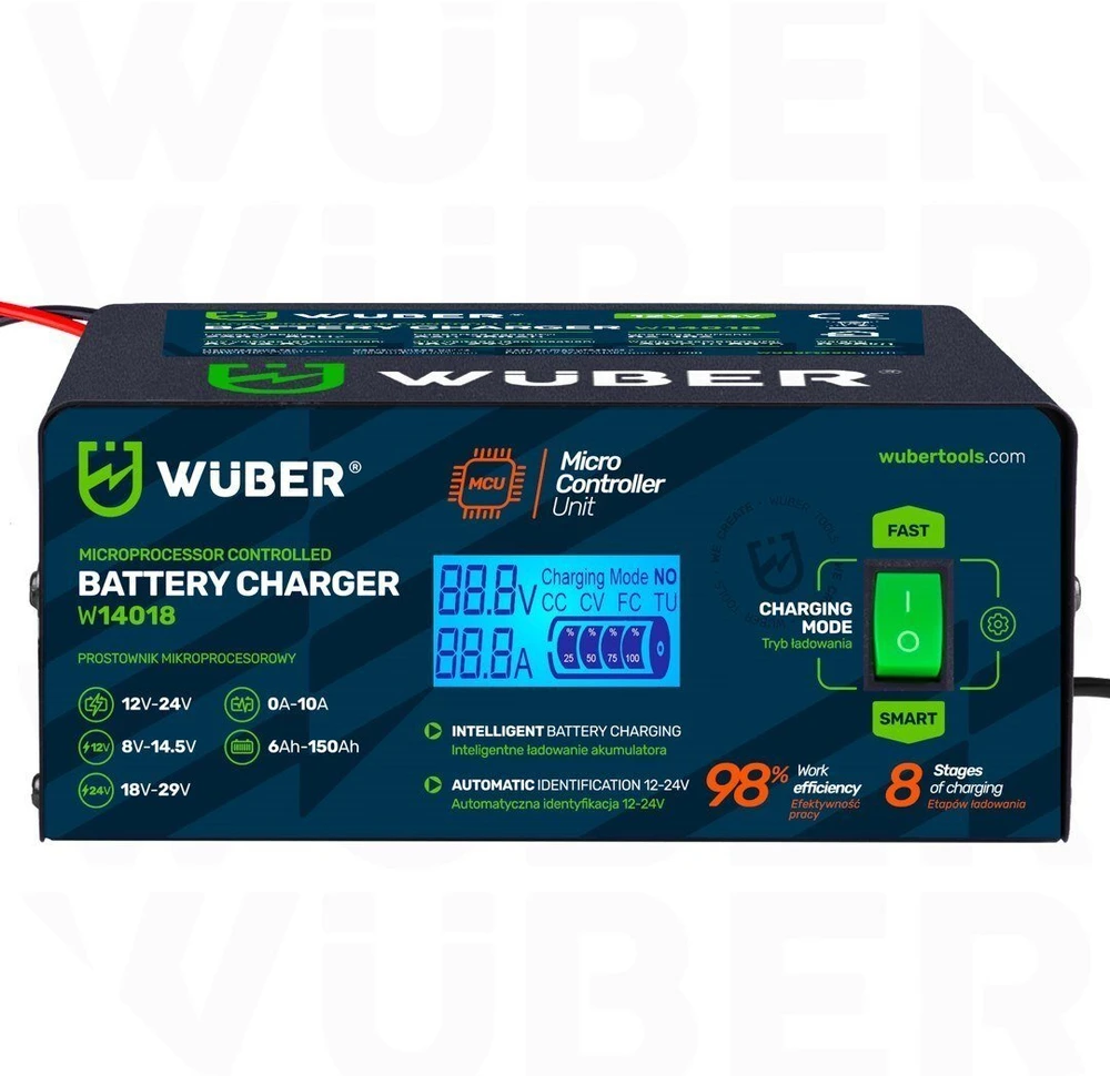 Mikroprocesoriaus valdomas automobilio akumuliatoriaus įkroviklis 10 A 6–150 Ah 2–24 V W14018 WUBER