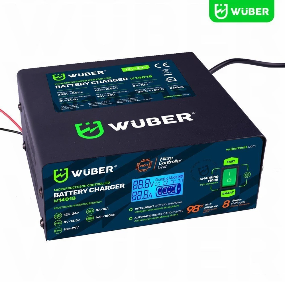 Mikroprocesoriaus valdomas automobilio akumuliatoriaus įkroviklis 10 A 6–150 Ah 2–24 V W14018 WUBER