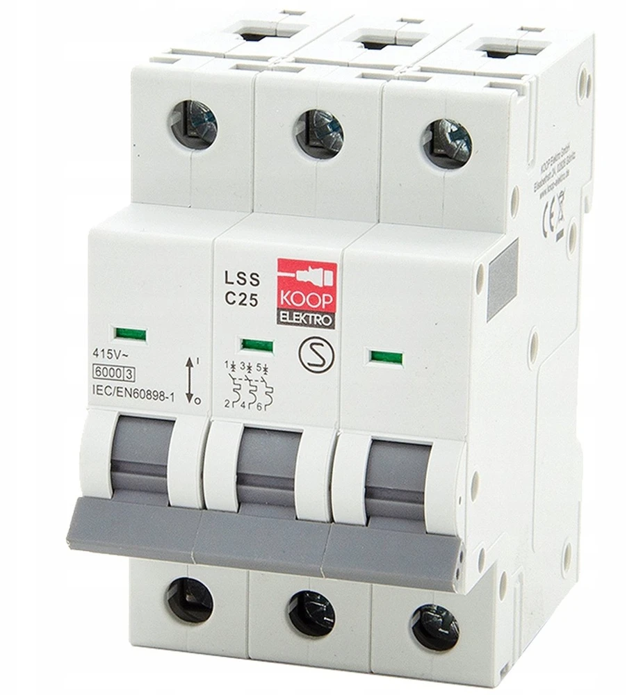 LSS C25 3P Grandinės pertraukiklis 3P C 25A 6kA AC, KOOP Elektro C25A LSS C25 3P