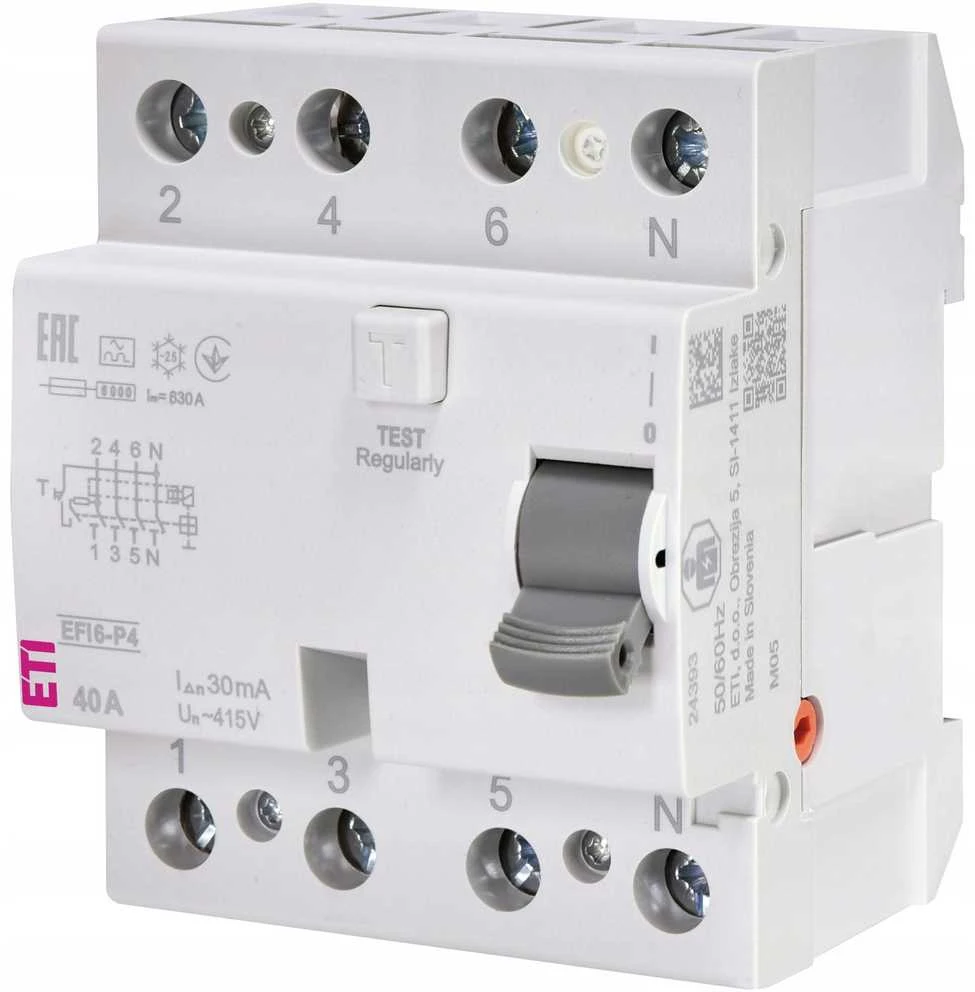 Srovės nuotėkio rėlė ETI EFI6-P4 A, 4P, 40 A, 415 V, 30 mA