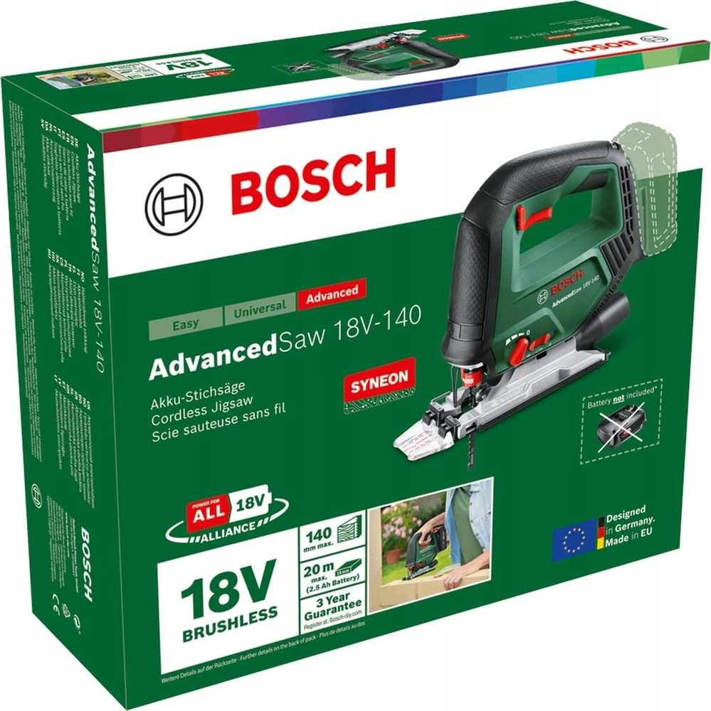 Akumuliatorinis siaurapjūklis Bosch  Advanced Saw 18V-140, 18 V, be akumuliatoriaus ir kroviklio