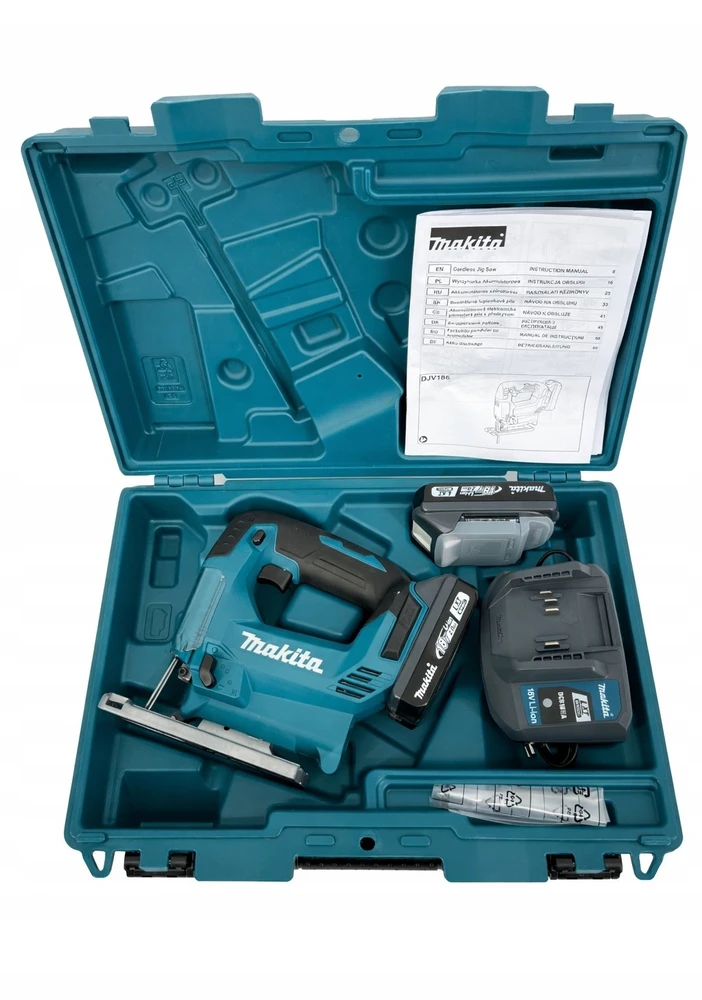 Akumuliatorinis siaurapjūklis 18 V, 65 mm, Makita [DJV186WVE] 2 x 2,0 Ah, LXT BASIC