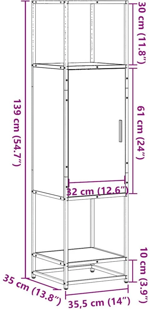 Highboard Rūkytas ąžuolas 35,5x35x139 cm Mediena ir metalas