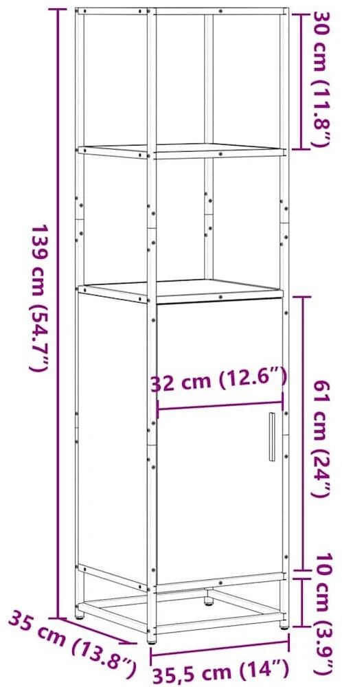 Highboard Rudas ąžuolas 35,5x35x139 cm Mediena ir metalas