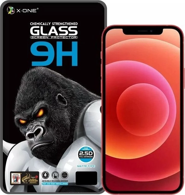 „X-ONE Full Cover“ ypač tvirtas matinis dėklas – skirtas „iPhone 13/13 Pro/14/16e / 17e“ 9H grūdinto stiklo dėklas.