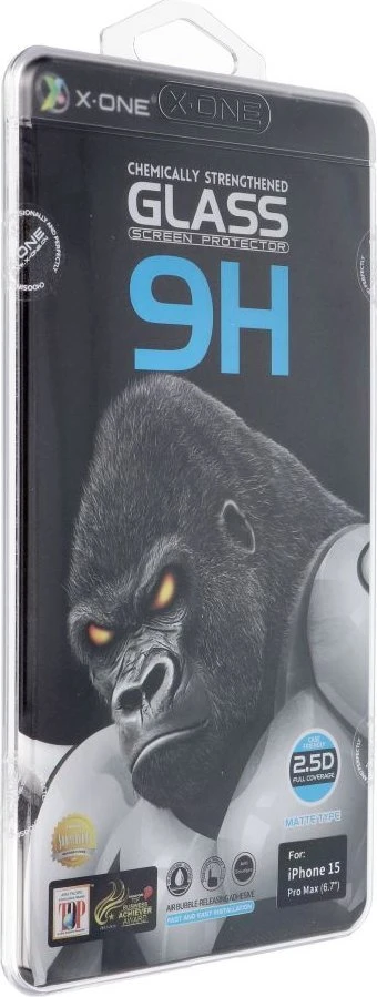 X-ONE Full Cover Extra Strong Matte – skirtas iPhone 15 Pro Max grūdintas stiklas 9H