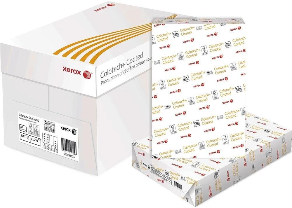 Xerox Colotech+ Silk, pusiau matinis dvipusis dengtas, baltas, be medienos ECF 170 g/m2, 420 mm x 297 mm, A3, platus (583795)
