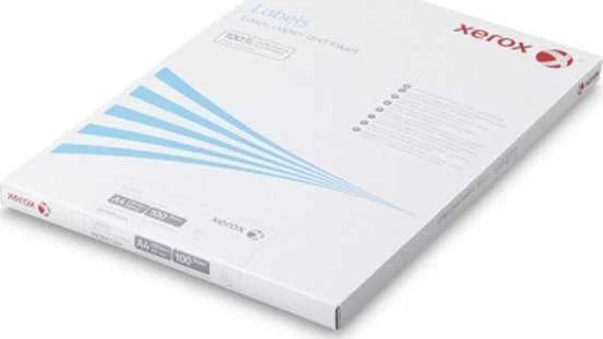 Xerox popierius – baltos lipnios etiketės, skirtos vienspalviam spausdinimui – aštrūs kampai (etiketės 4UP 105x148,5, 100 lapų, A4)
