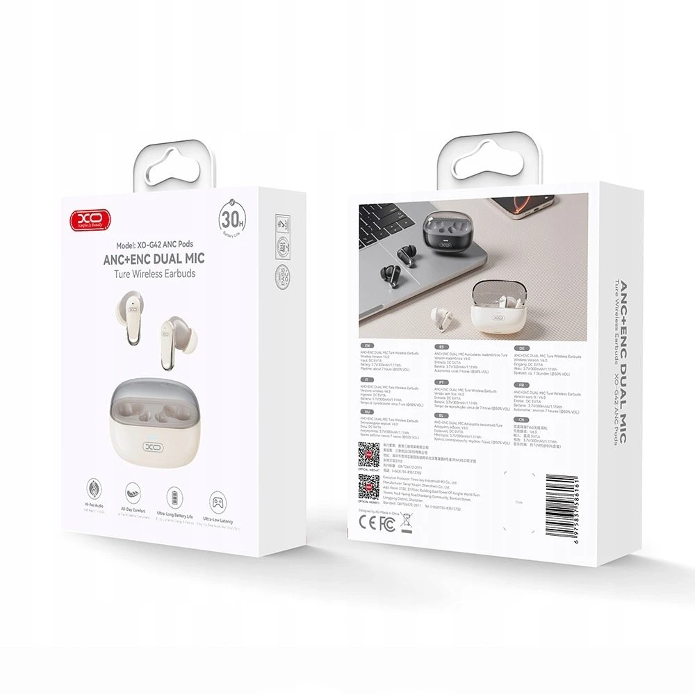 XO Bluetooth TWS ausinės, smėlio spalvos, ANC + ENC (G42)