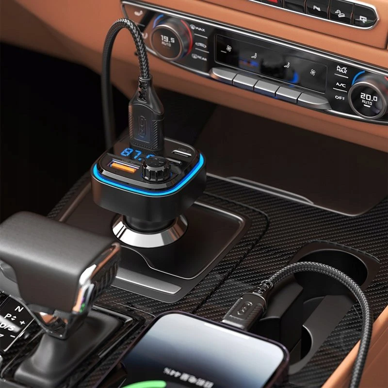 Automobilinis įkroviklis / FM siųstuvas XO BCC08 USB x2, USB-C, MP3, Bluetooth 5.0 (juodas)