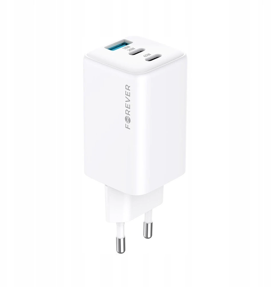 Forever TC-08-65ACC GaN PD QC įkroviklis 2x USB-C 1x USB 65W baltas