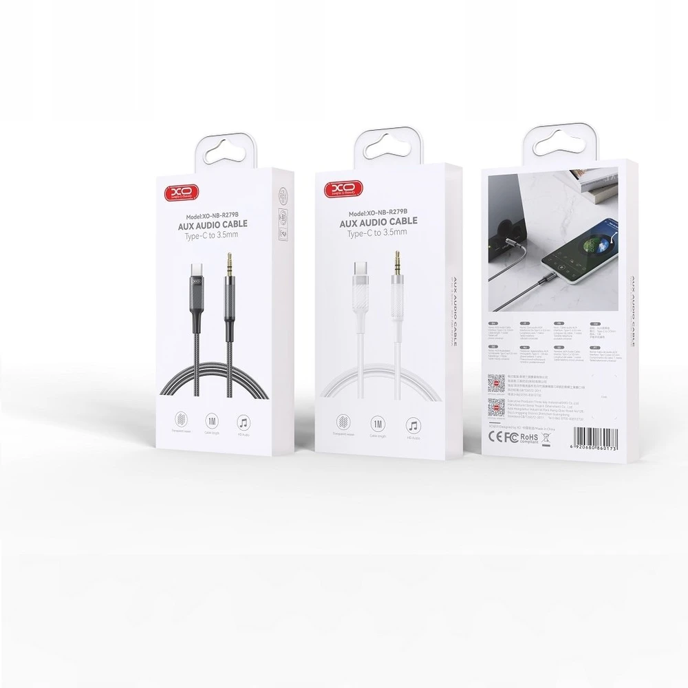 XO kabelis audio NB-R279B USB-C - jack 3,5mm 1,0m baltos spalvos