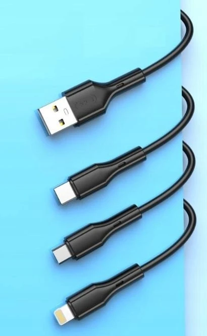 XO kabelis NB230 3w1 USB - Lightning + USB-C + microUSB 1,0m 2,4A juodos spalvos