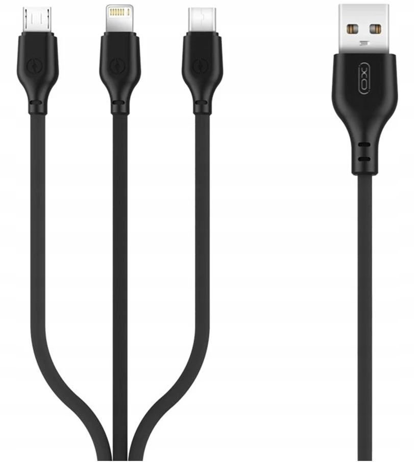 XO kabelis NB230 3w1 USB - Lightning + USB-C + microUSB 1,0m 2,4A juodos spalvos