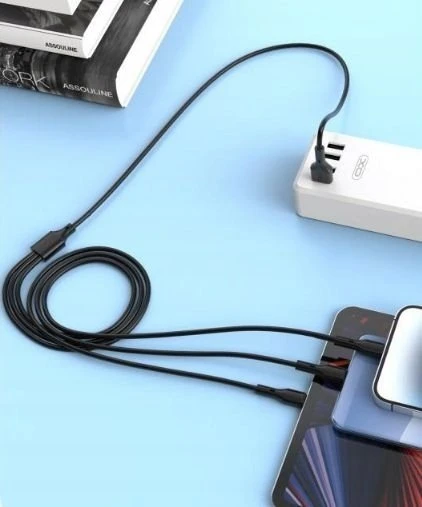 XO kabelis NB230 3w1 USB - Lightning + USB-C + microUSB 1,0m 2,4A juodos spalvos