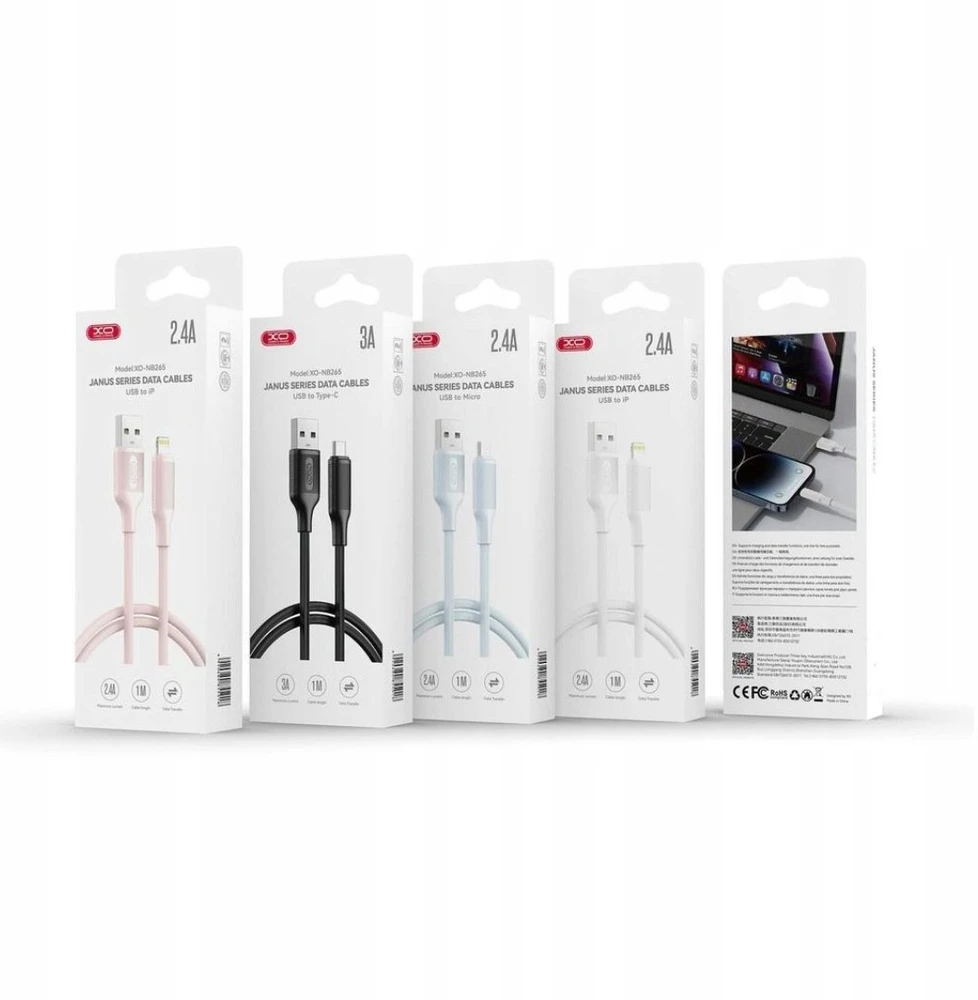 XO laidas NB265 USB – Lightning 1,0m 2,4A rožinis
