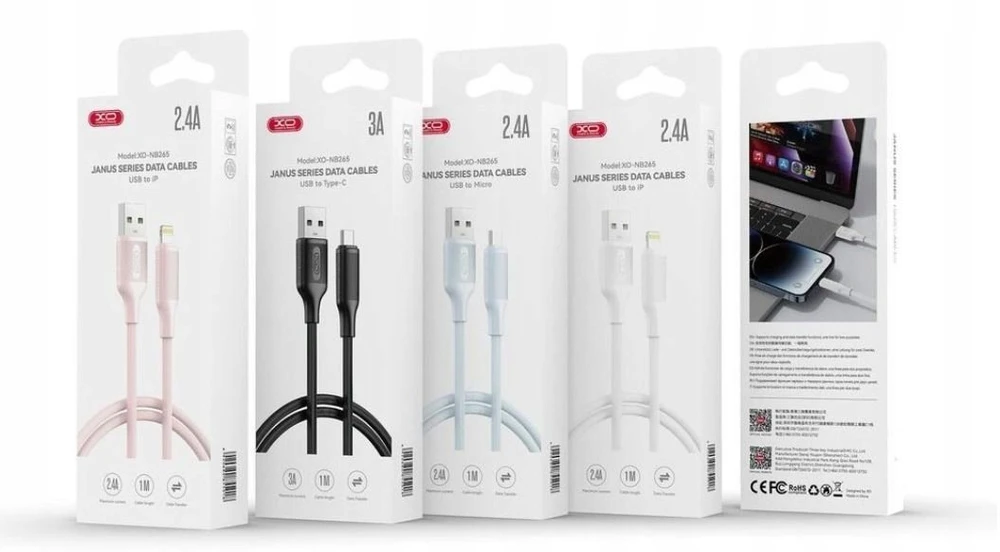 XO kabelis NB265 USB – Lightning 1,0m 2,4A juodas