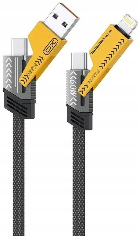 XO kabelis NB276 4w1 USB-C - Lightning + USB - USB-C 60W 1,0 m pilkas