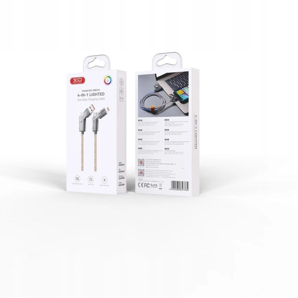 XO kabelis NB276 4w1 USB-C - Lightning + USB - USB-C 60W 1,0 m pilkas