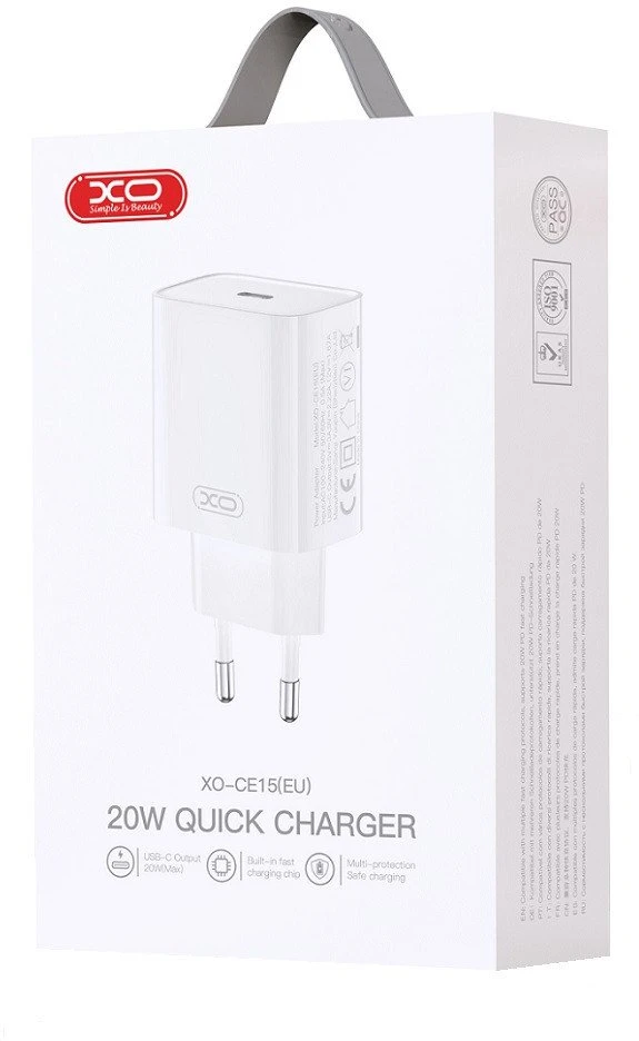 XO laidinis įkroviklis CE15 PD 20W 1x USB-C baltos spalvos