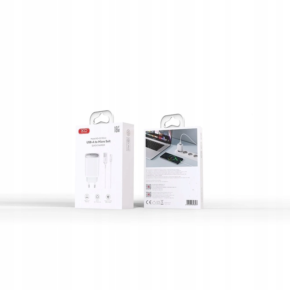 XO sieninis įkroviklis CE19 QC 18W 1x USB baltas + microUSB laidas