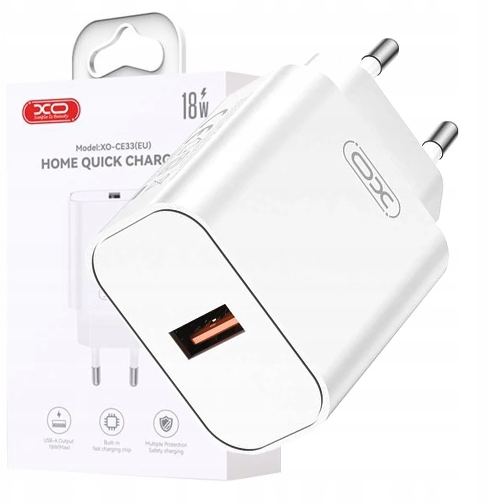 XO sieninis įkroviklis CE33 QC 18W 1x USB baltas