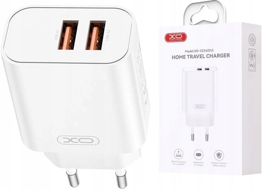 XO sieninis įkroviklis CE34 2x USB 2,4A baltas