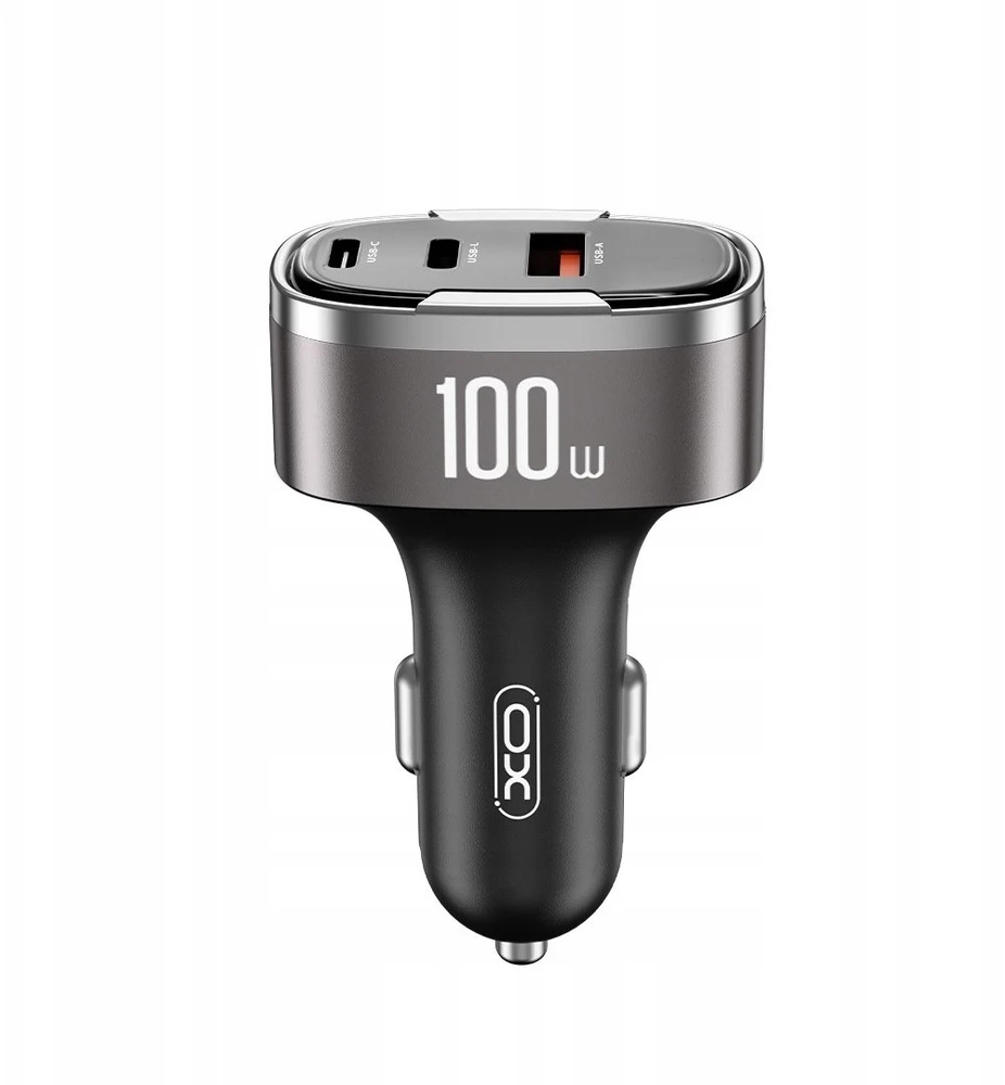 XO automobilinis įkroviklis CC61 PD QC 3.0 100W 1x USB 1x USB-C 1x Lightning pilkas