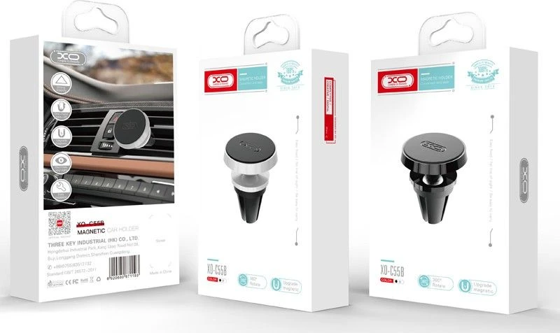 XO automobilinis laikiklis C55B magnetinis juodas, skirtas ventiliacijos grotelėms