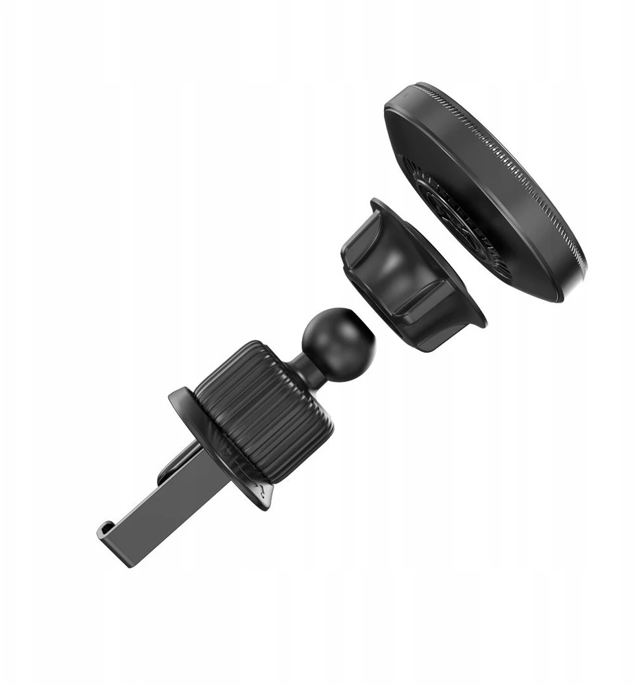 XO automobilinis magnetinis laikiklis CX025 su 15W belaidžiu indukciniu įkrovikliu, juodas, tvirtinamas į ventiliacijos groteles, skirtas MagSafe