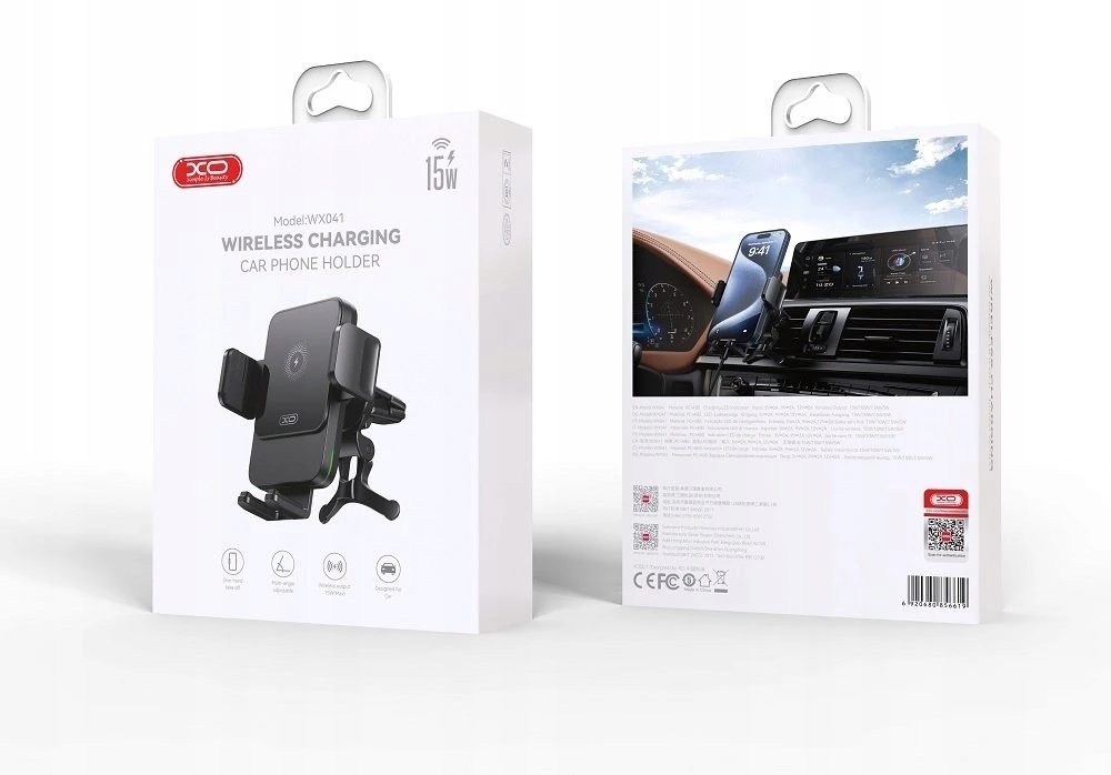XO automobilinis laikiklis WX041 su wireless inductive charger 15W juodos spalvos air vent