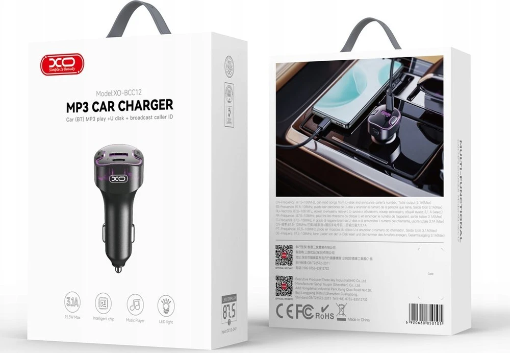 Automobilinis įkroviklis XO BCC12 Bluetooth MP3+5V3.1A (juodas)