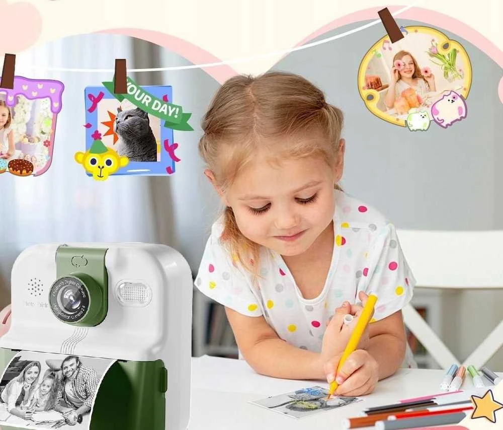 Xrec Instant Camera For Kids Skaitmeninis Mp3 Žaidimai Druk Telefonas Lens 180s / P02 Žalias