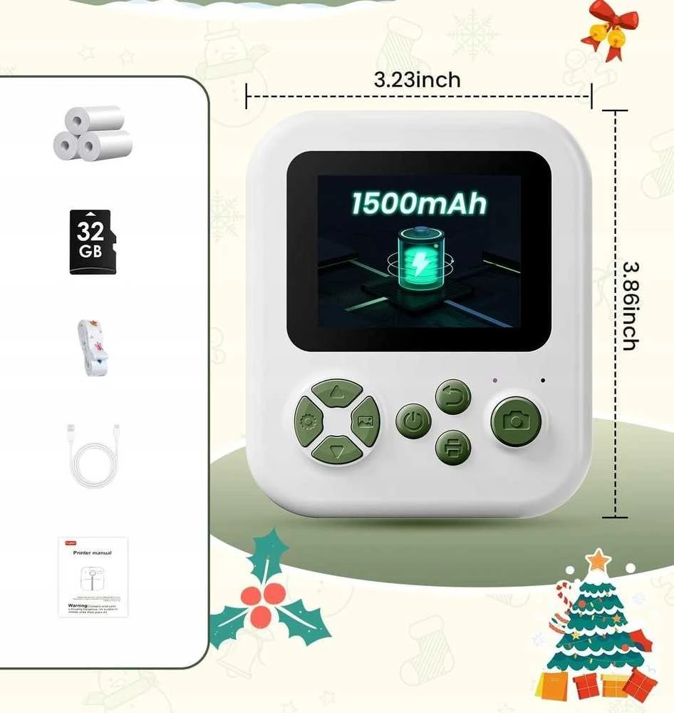 Xrec Instant Camera For Kids Skaitmeninis Mp3 Žaidimai Druk Telefonas Lens 180s / P02 Žalias