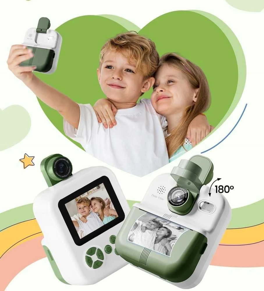 Xrec Instant Camera For Kids Skaitmeninis Mp3 Žaidimai Druk Telefonas Lens 180s / P02 Žalias