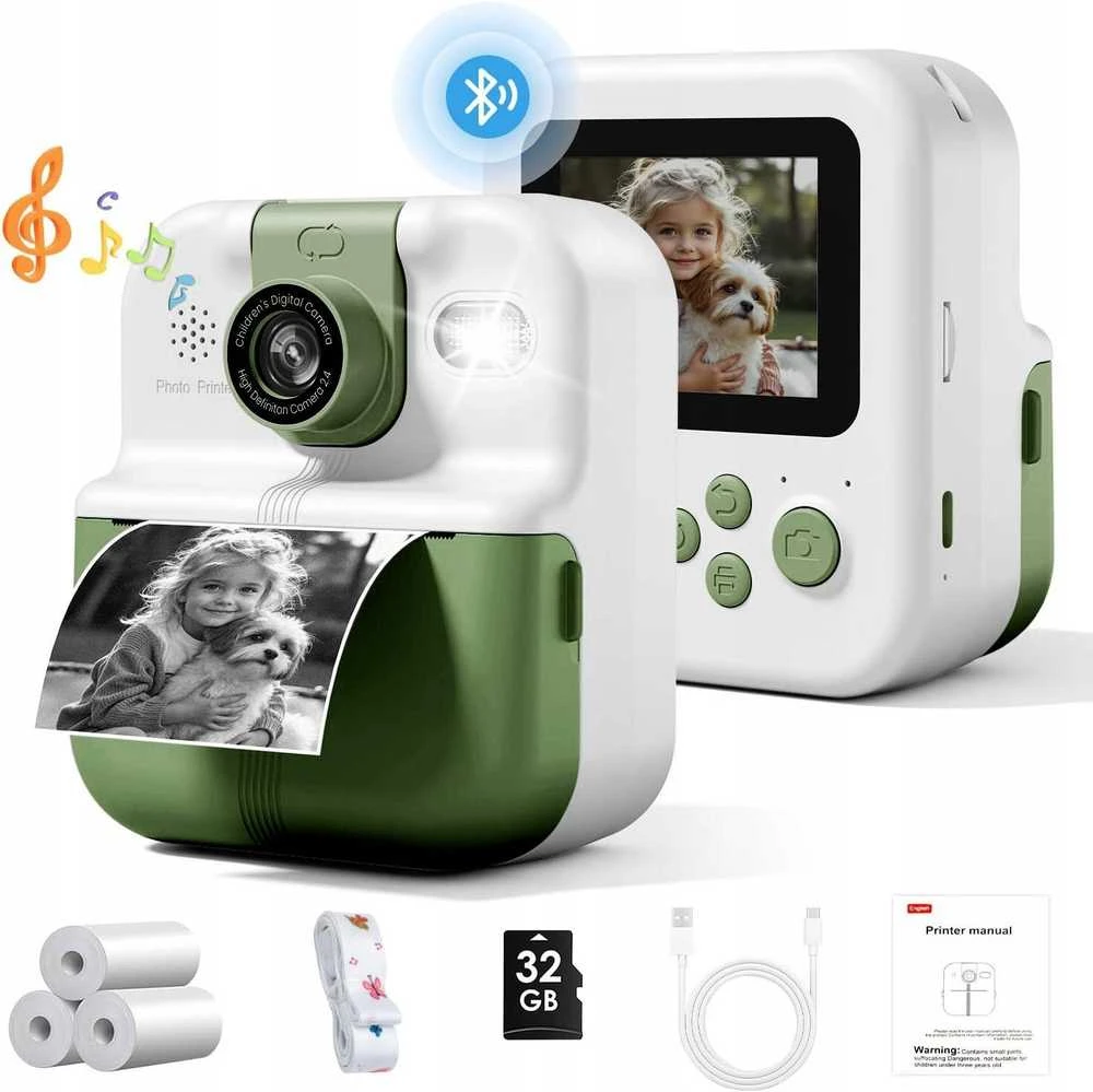 Xrec Instant Camera For Kids Skaitmeninis Mp3 Žaidimai Druk Telefonas Lens 180s / P02 Žalias