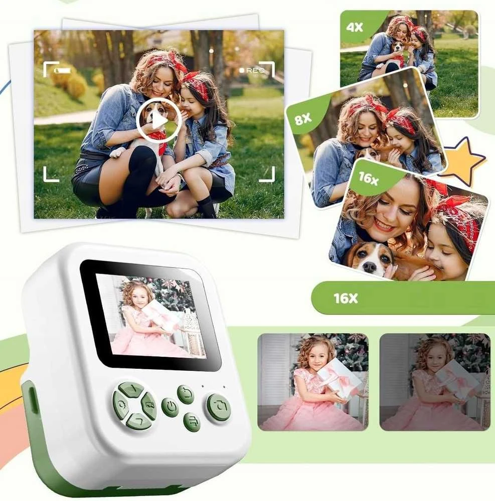 Xrec Instant Camera For Kids Skaitmeninis Mp3 Žaidimai Druk Telefonas Lens 180s / P02 Žalias