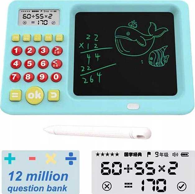 Xrec Piešimo planšetė LCD rašymo lenta 5,2'' Spalvota braižymo lenta + skaičiuotuvas / Mėlyna
